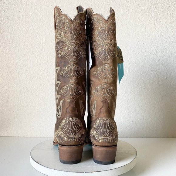 Brown Embroidered Heeled Boots - Picture 3 of 9